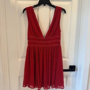 Lulu's NWT Red Mini Dress Metallic Deep VNeck Low Cut Ribbed